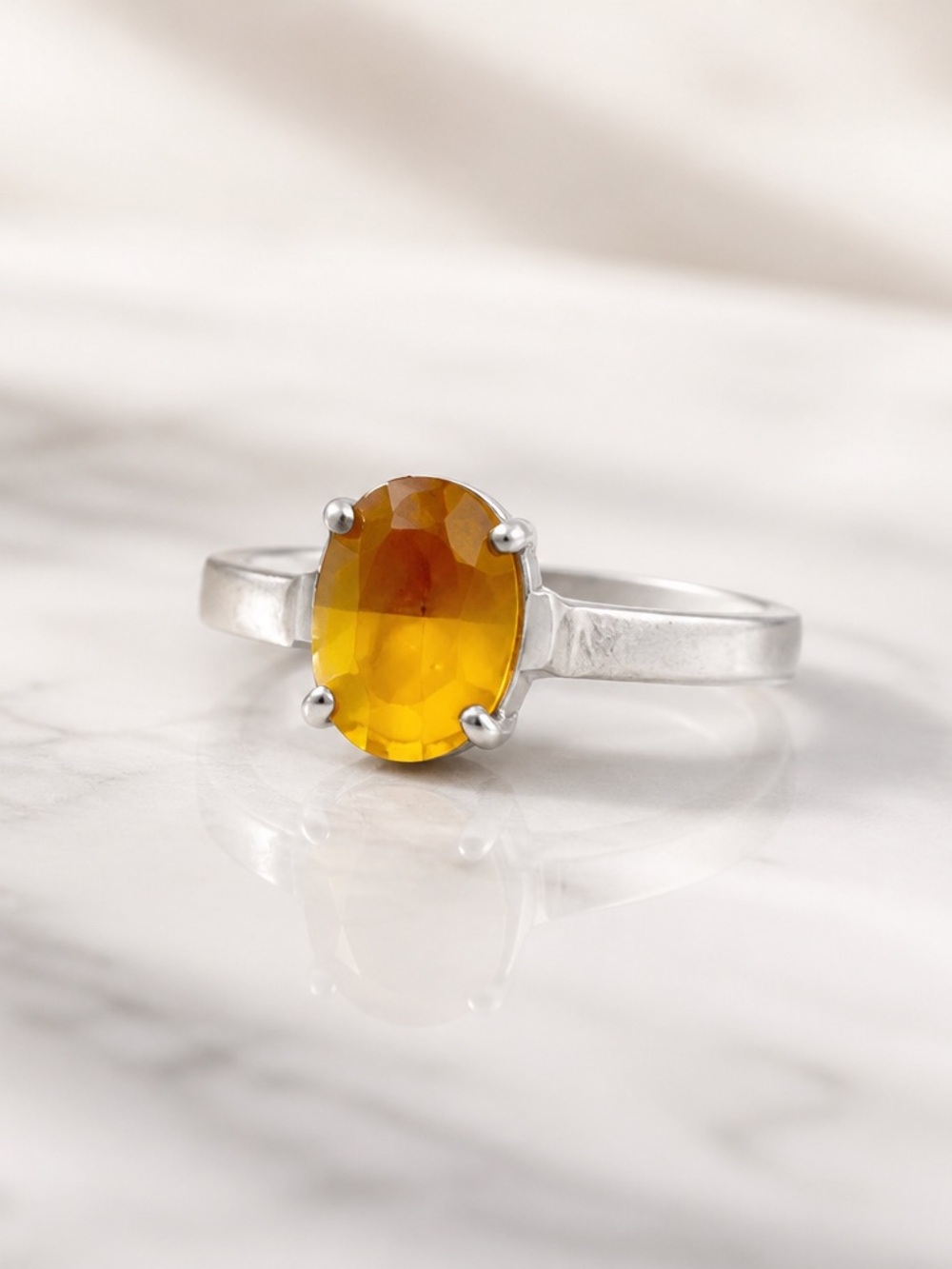 Size 7 Yellow Glass 925 Sterling Silver Ring